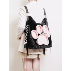 HIATUS原創爪子毛絨雙肩斜背痛包大容量格紋後後背包可愛狗/貓爪子包