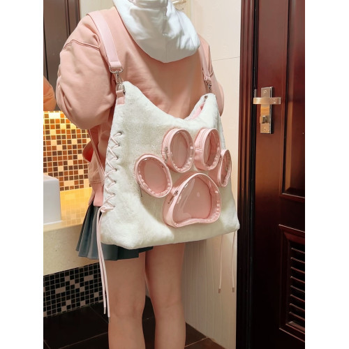 HIATUS原創爪子毛絨雙肩斜背痛包大容量格紋後後背包可愛狗/貓爪子包 HIATUS原創爪子毛絨雙肩斜背痛包大容量格紋後後背包可愛狗/貓爪子包