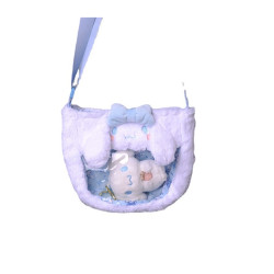 新款可愛透明PVC三麗鷗庫洛米美樂蒂玉桂狗毛絨玩偶公仔斜後後背包女