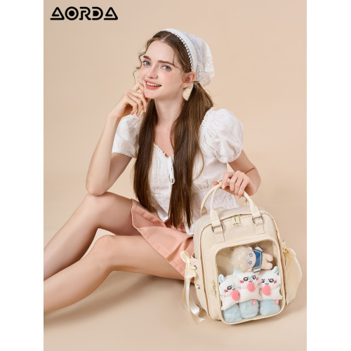 AORDA 絲帶小食量痛包雙肩包日常外出小型後後背包書包20cm娃包吧唧包