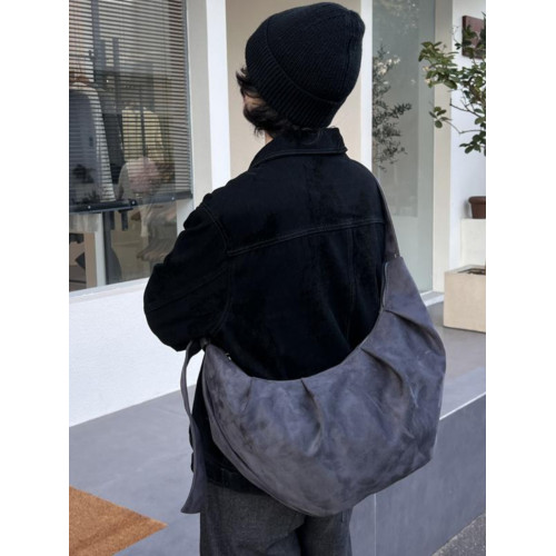 YUEN高級感大容量復古單肩斜背時髦餃子挎包男女日系可頌牛角包潮