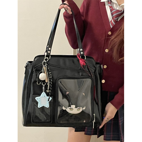 錢一波痛包｜黑色日系20cm娃包紥穀子追星大容量演唱會單肩雙肩包