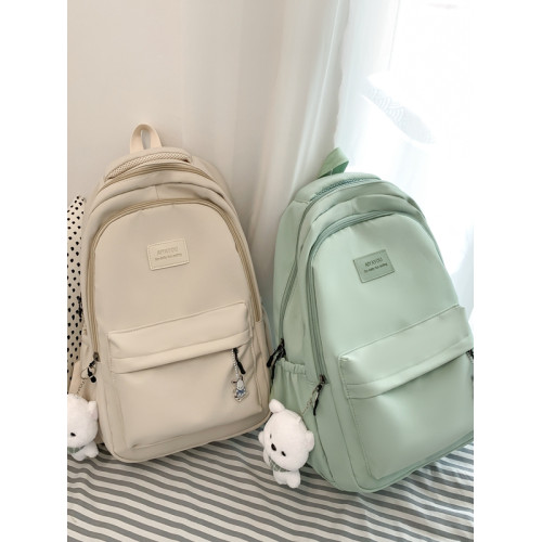 簡約百搭ins校園風雙肩包女 純色大容量高中學生書包旅行電腦後後背包