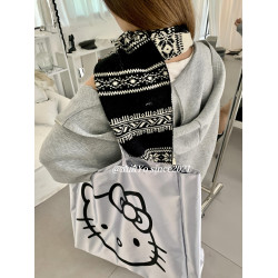 渣渣Yo中古kitty銀色托特包百搭大容量可愛貓頭環保旅行包手袋女