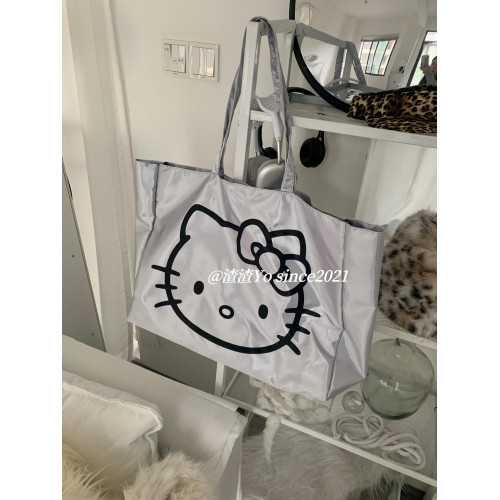 渣渣Yo中古kitty銀色托特包百搭大容量可愛貓頭環保旅行包手袋女