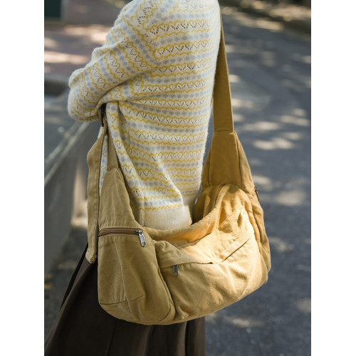 日系慵懶風帆布包包女2025秋冬新款通勤單肩托特包男文藝生斜後後背包