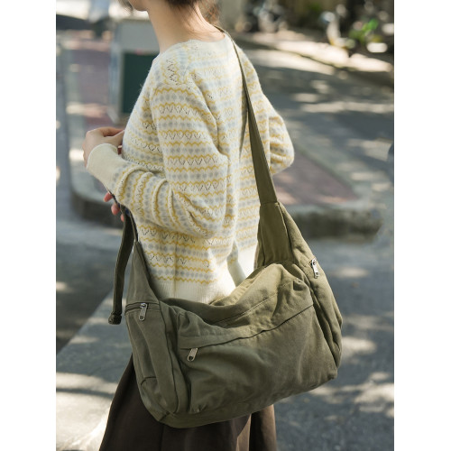 日系慵懶風帆布包包女2025秋冬新款通勤單肩托特包男文藝生斜後後背包