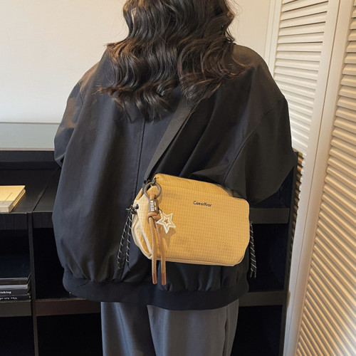 韓版百搭格子帆布斜後後背包女戶外可攜式騎行單肩包2025新款通勤旅行小 韓版百搭格子帆布斜後後背包女戶外可攜式騎行單肩包2025新款通勤旅行小