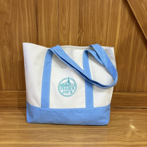 美國Trader Joe's缺德舅拼色大容量購物袋帆布袋手提單肩托特包