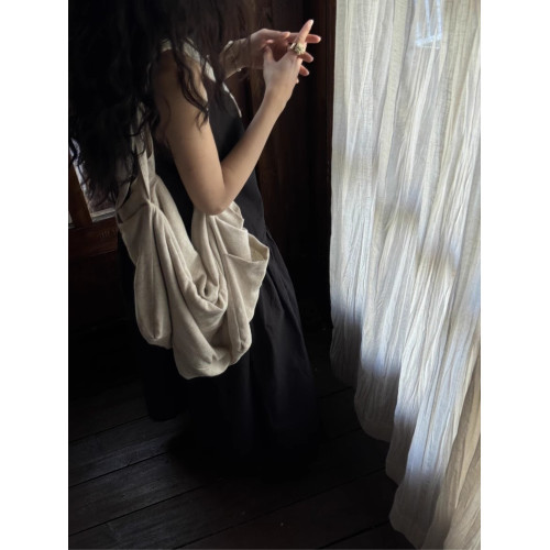 日系感日雜感雨露麻亞麻慵懶風垂墜感隨意好搭配單肩斜背大容量包