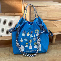 刺綉帆布袋女士百搭痛包秋冬女輕便單肩包斜背托特包手提帆布包