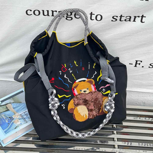 刺綉帆布袋女士百搭痛包秋冬女輕便單肩包斜背托特包手提帆布包