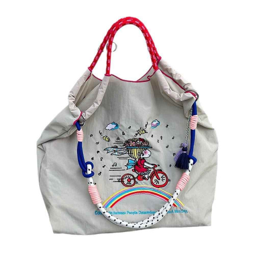 刺綉帆布袋女士百搭痛包秋冬女輕便單肩包斜背托特包手提帆布包