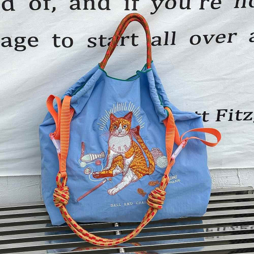 刺綉帆布袋女士百搭痛包秋冬女輕便單肩包斜背托特包手提帆布包