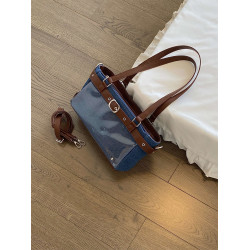 錢一波痛包｜牛仔藍棕拼色小食量追星演唱會藏支架單肩腋下包斜背