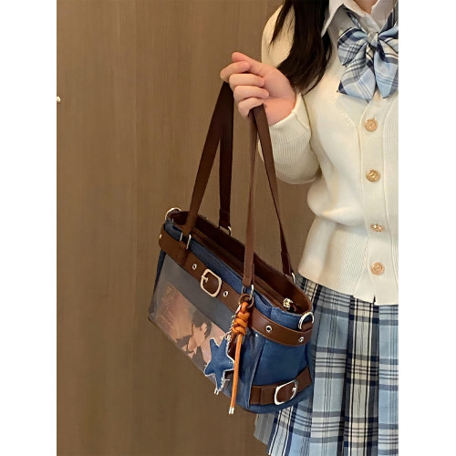 錢一波痛包|牛仔藍棕拼色小食量追星演唱會藏支架單肩腋下包斜背 錢一波痛包|牛仔藍棕拼色小食量追星演唱會藏支架單肩腋下包斜背