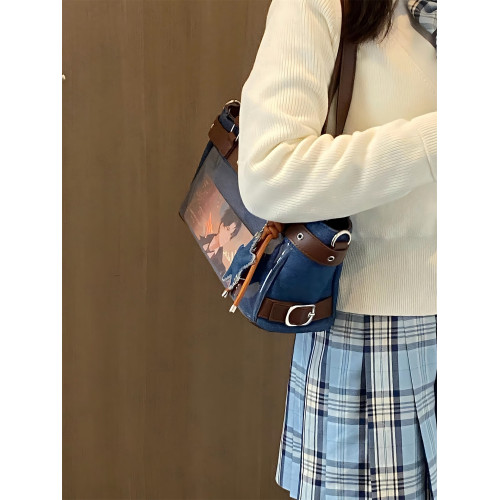 錢一波痛包|牛仔藍棕拼色小食量追星演唱會藏支架單肩腋下包斜背 錢一波痛包|牛仔藍棕拼色小食量追星演唱會藏支架單肩腋下包斜背