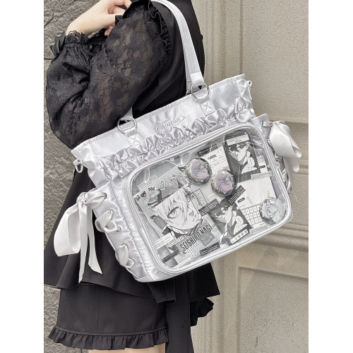 AORDA 銀色絲帶痛包雙肩二次元單肩斜背大容量日常通勤霤娃包原創