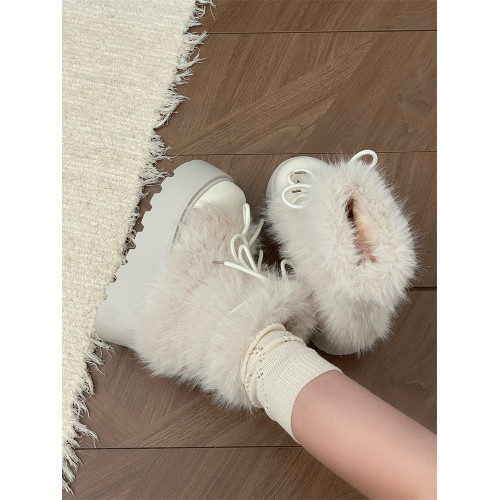 超火白色加絨加厚保暖毛毛厚底雪地靴女2025新款冬季增高勃肯棉鞋