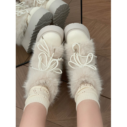 超火白色加絨加厚保暖毛毛厚底雪地靴女2025新款冬季增高勃肯棉鞋