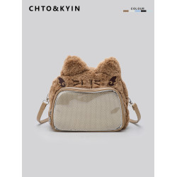 CHTO&KYIN2025秋冬新款可愛毛絨小貓痛包小食量二次元雙肩斜後後背包