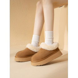 真皮雪地靴女2026新款冬保暖加絨毛毛棉鞋厚底勃肯松糕一腳蹬低幫