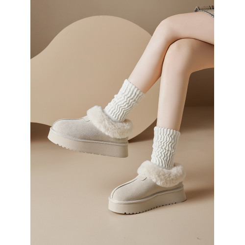 真皮雪地靴女2026新款冬保暖加絨毛毛棉鞋厚底勃肯松糕一腳蹬低幫