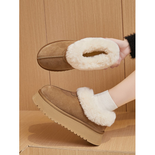 真皮雪地靴女2026新款冬保暖加絨毛毛棉鞋厚底勃肯松糕一腳蹬低幫