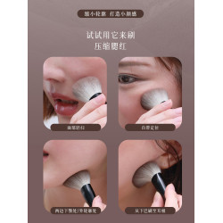 壓縮色腮紅刷雪狐毛烏木可攜式化妝刷點彩短柄斜圓形斜角修容刷斜面