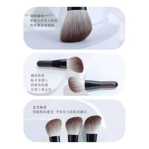 壓縮色腮紅刷雪狐毛烏木可攜式化妝刷點彩短柄斜圓形斜角修容刷斜面
