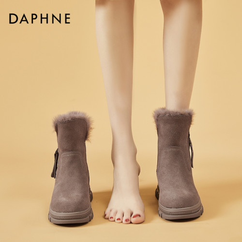 達芙妮雪地靴女款春季女鞋厚底加絨加厚2026新款保暖防滑東北棉鞋