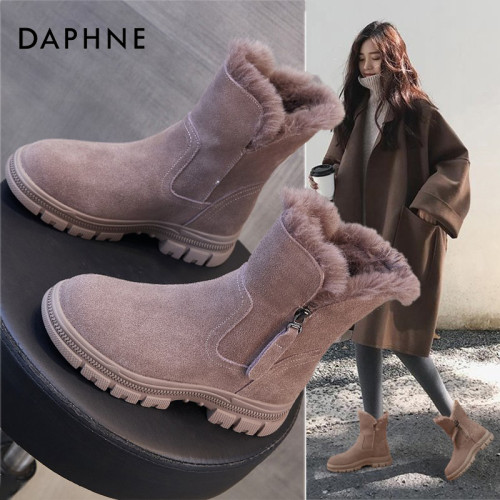 達芙妮雪地靴女款春季女鞋厚底加絨加厚2026新款保暖防滑東北棉鞋