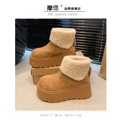 厚底增高雪地靴女2026新款冬季加絨保暖毛毛短靴時尚醜萌大頭棉鞋