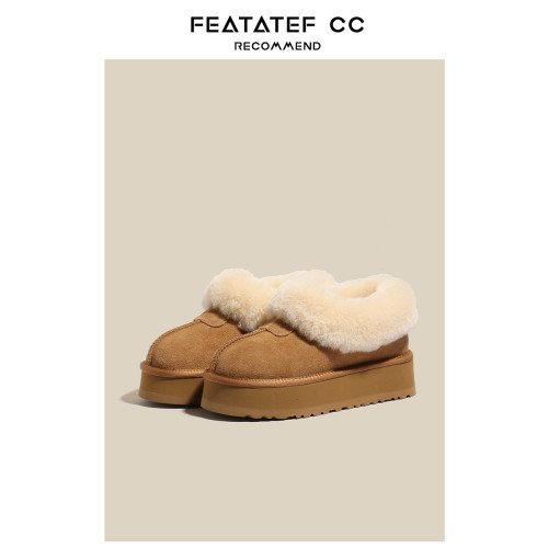 【升級版】輕真皮厚底雪地靴女冬新款皮毛一體加絨毛毛半拖鞋棉鞋