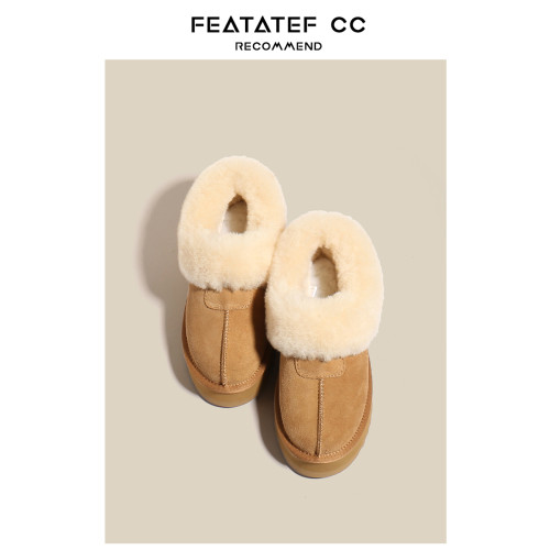 【升級版】輕真皮厚底雪地靴女冬新款皮毛一體加絨毛毛半拖鞋棉鞋