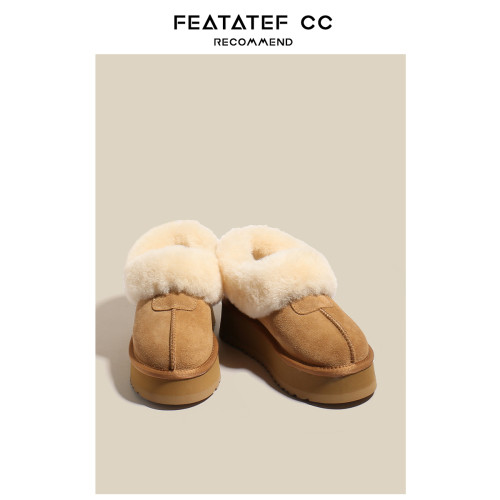 【升級版】輕真皮厚底雪地靴女冬新款皮毛一體加絨毛毛半拖鞋棉鞋