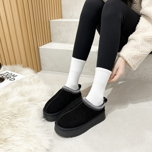 2026冬款加絨厚底羊皮毛一體矮幫雪地靴女增高懶人外穿半拖毛毛鞋