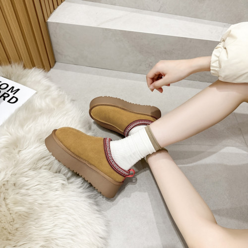 2026冬款加絨厚底羊皮毛一體矮幫雪地靴女增高懶人外穿半拖毛毛鞋