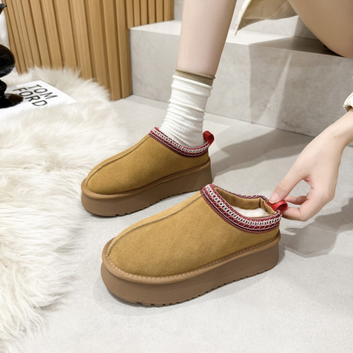 2026冬款加絨厚底羊皮毛一體矮幫雪地靴女增高懶人外穿半拖毛毛鞋