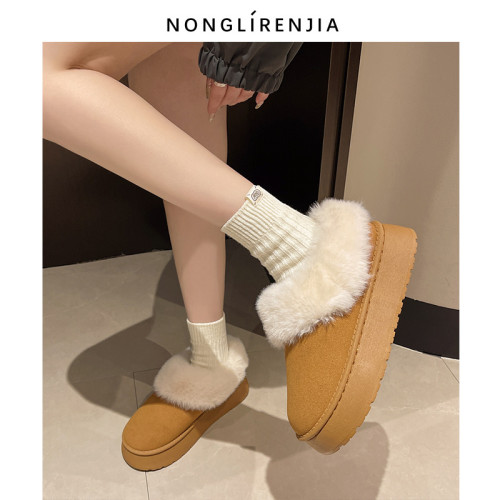 弄裡人佳大碼女鞋40-42短靴冬厚底雪地靴加絨大棉鞋毛毛鞋寬胖腳