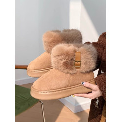 細細條 復古時尚毛毛雪地靴女網紅加絨加厚底保暖短靴東北棉鞋ins