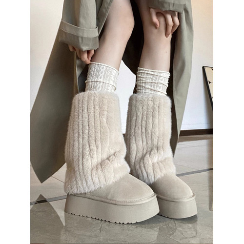 厚底雪地靴女2026新款冬季加絨加厚毛茸茸毛毛棉鞋東北中筒褲琯靴