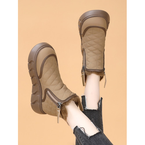 桑坡村雪地靴女款2025新款冬季加絨厚底短筒棉鞋皮毛一體保暖女鞋