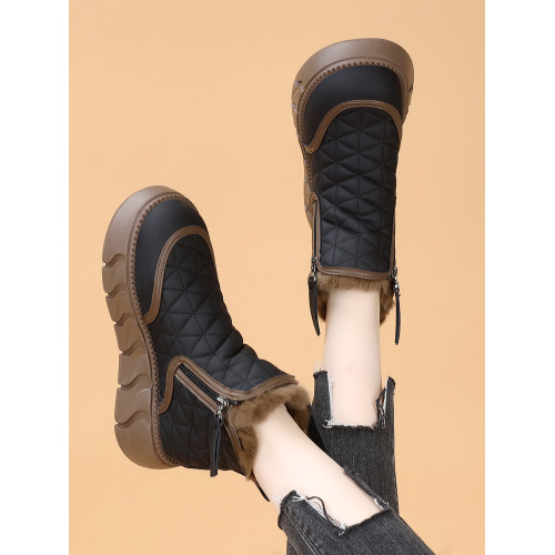 桑坡村雪地靴女款2025新款冬季加絨厚底短筒棉鞋皮毛一體保暖女鞋