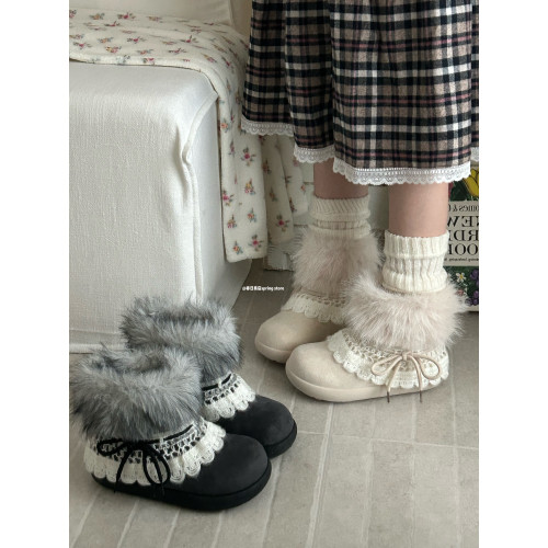 春日商店千禧風毛毛雪地靴女款2025新款冬季加絨加厚棉鞋厚底短靴