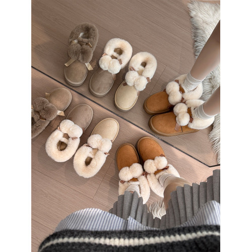 雪地靴女冬2025年新款可愛加絨加厚一腳蹬保暖麵包鞋白色學生棉鞋