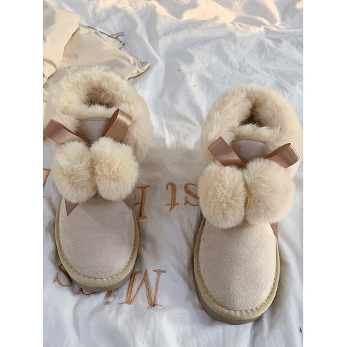 雪地靴女冬2025年新款可愛加絨加厚一腳蹬保暖麵包鞋白色學生棉鞋