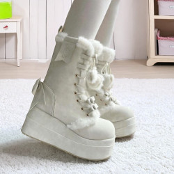 冬季新款加絨保暖甜美Lolita長靴2025可愛松糕底軟妹學生雪地靴