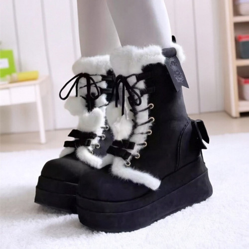 冬季新款加絨保暖甜美Lolita長靴2025可愛松糕底軟妹學生雪地靴