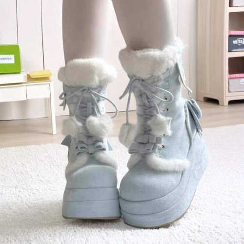 冬季新款加絨保暖甜美Lolita長靴2025可愛松糕底軟妹學生雪地靴